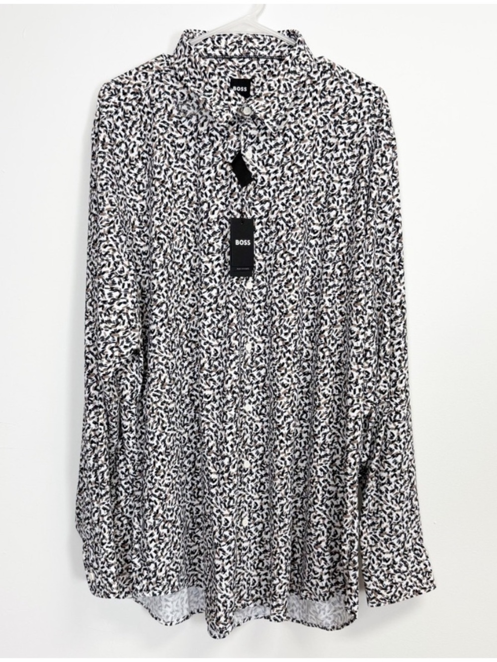 BOSS Brushstroke Print Button-Up Shirt — Black, White & Brown